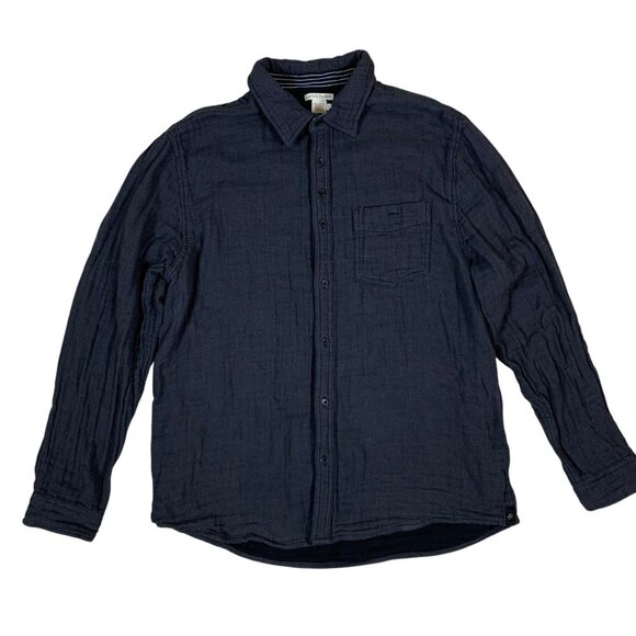 Carbon2Cobalt Navy Blue Textured Cotton Button Down Shirt L Long Sleeve Casual - Picture 1 of 5